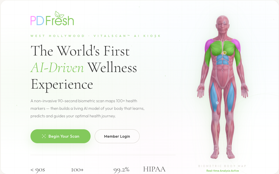Kiosk welcome screen product slide in health tech startup pitch deck by Barca Design Studio