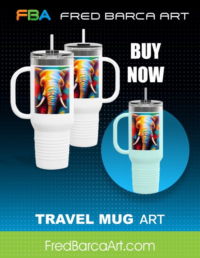 FBA Art — Elephant Travel Mug Product Ad