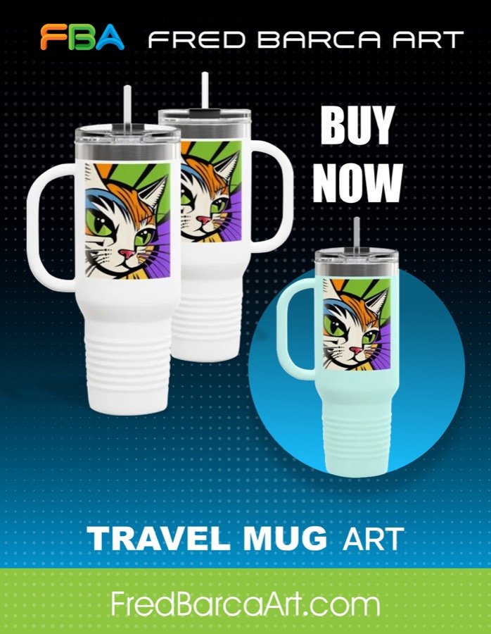 FBA Art — Pop Art Kitty Travel Mug Product Ad