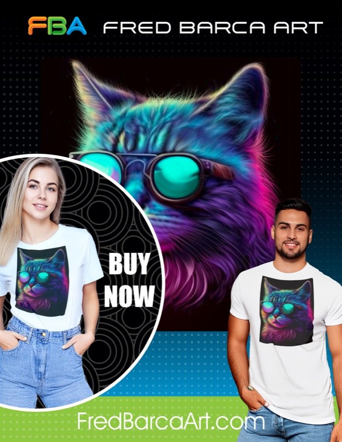 FBA Art — Cool Cat T-Shirt Product Ad