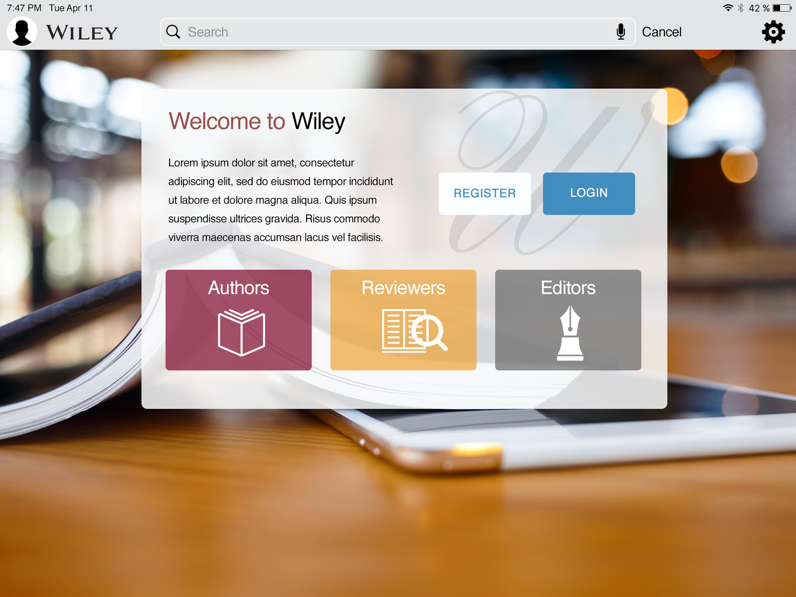 Wiley Author Services iPad UX Design — Barca Design Studio